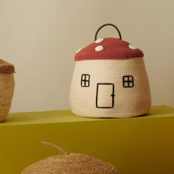 PAULUS Cesta De Almacenaje Con Tapa Rojo, Natural|CASA Hot