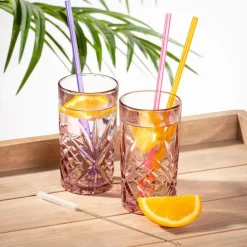 SLURP Pajitas Reutiliz Juego De 6 Mezcla De 3 Colores Naranja, Morado, Rosa|CASA Clearance