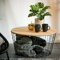 WIRE XL Mesa Auxiliar XL Negro, Natural|CASA Hot