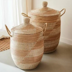 YASMINE Cesta De Lujo Con Tapa Blanco, Natural|CASA Clearance